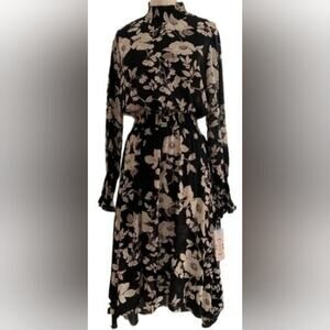 NWT NANETTE LEPORE high/low black cream multi print dress, sz 10, $138.00